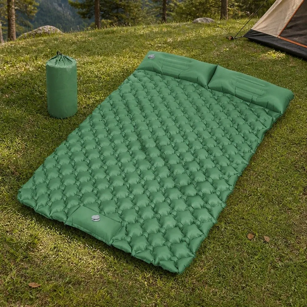 Inflatable Camping Sleeping Pad Double Air Mattress with Foot Pump Lightweight