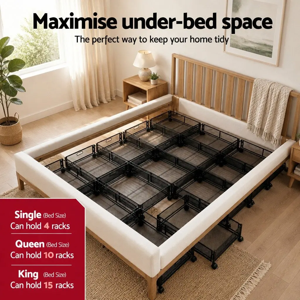 Under Bed Storage Containers Set of 4 Metal Boxes with Wheels Bedroom Organiser