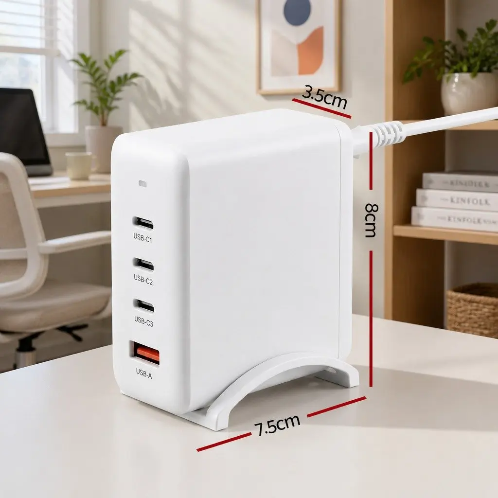 USB C Charger White 4 Port 100W Fast Charging Station with GaN Technology
