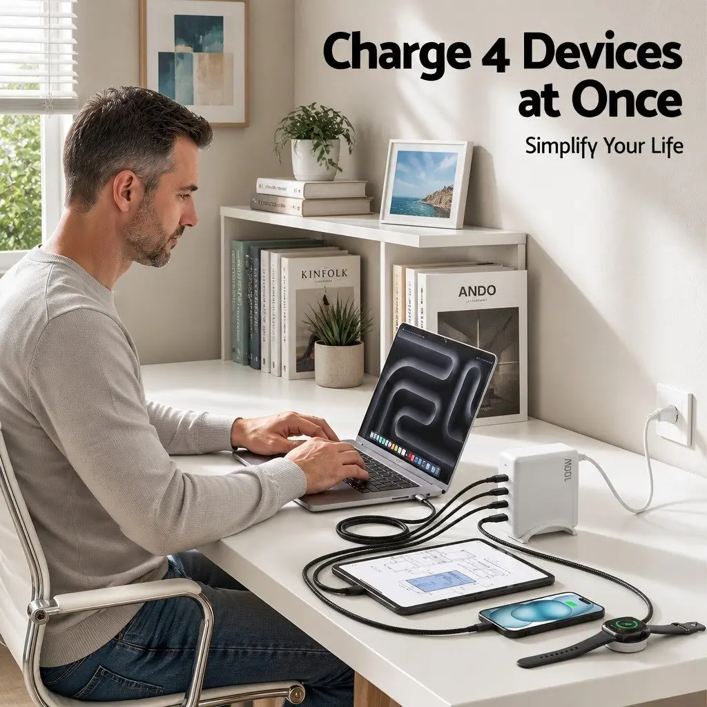 USB C Charger White 4 Port 100W Fast Charging Station with GaN Technology
