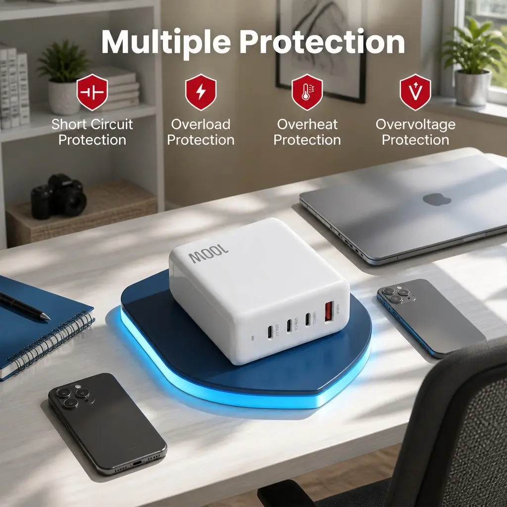 USB C Charger White 4 Port 100W Fast Charging Station with GaN Technology