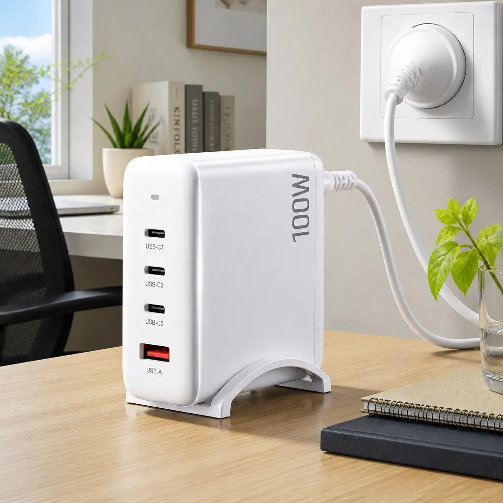 USB C Charger White 4 Port 100W Fast Charging Station with GaN Technology