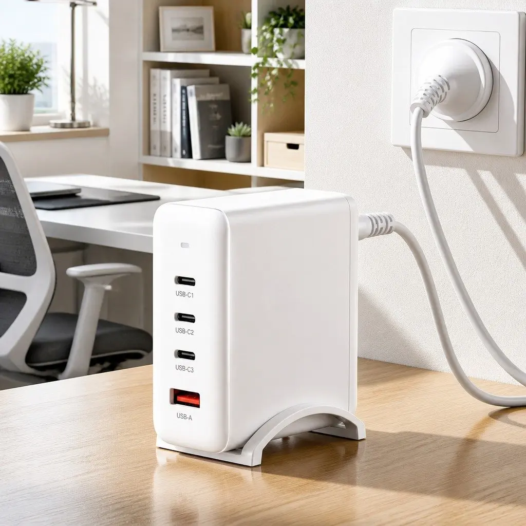 USB C Charger White 4 Port 100W Fast Charging Station with GaN Technology