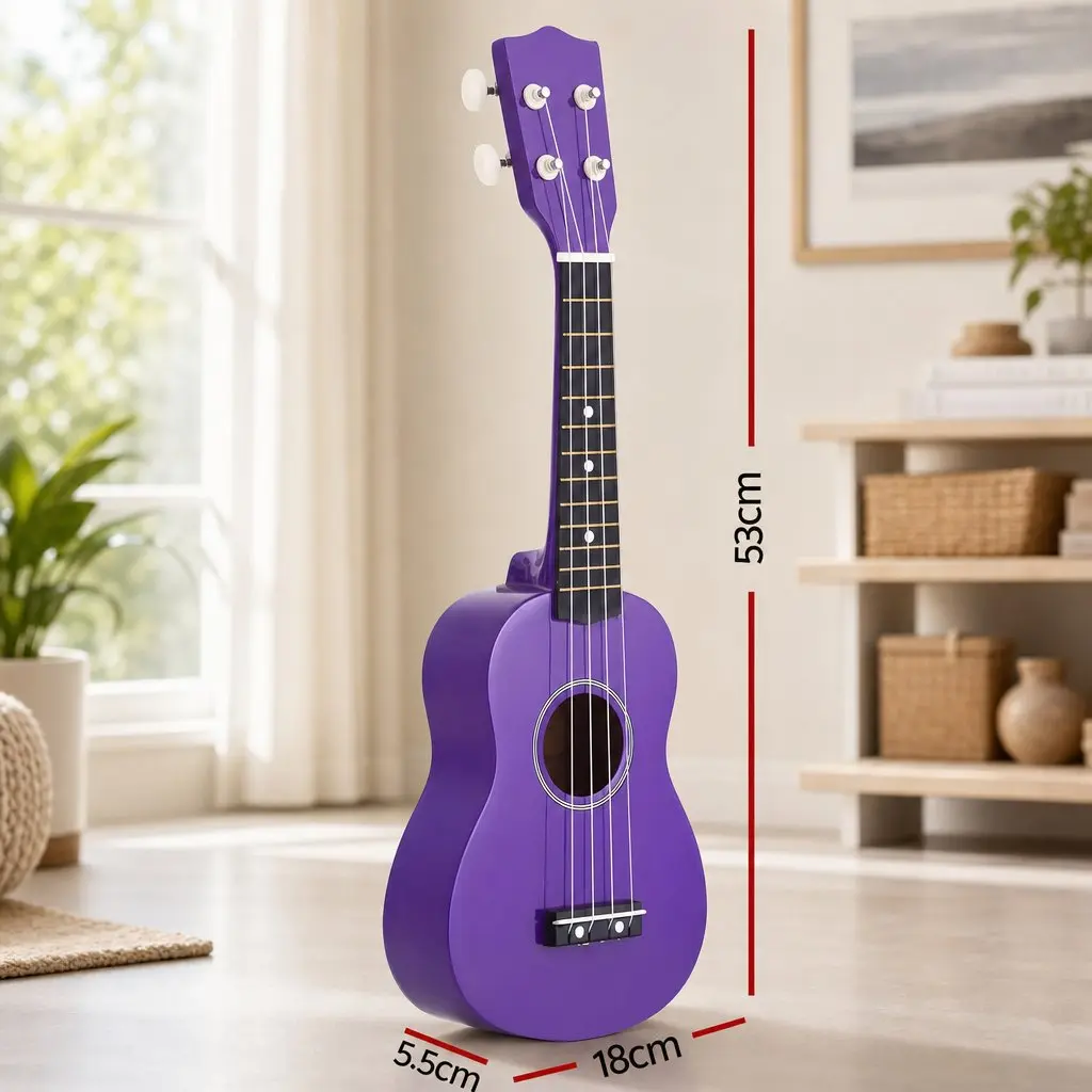 Soprano Ukulele Purple 21 Inch Gloss Finished Basswood Body Beginner Instrument