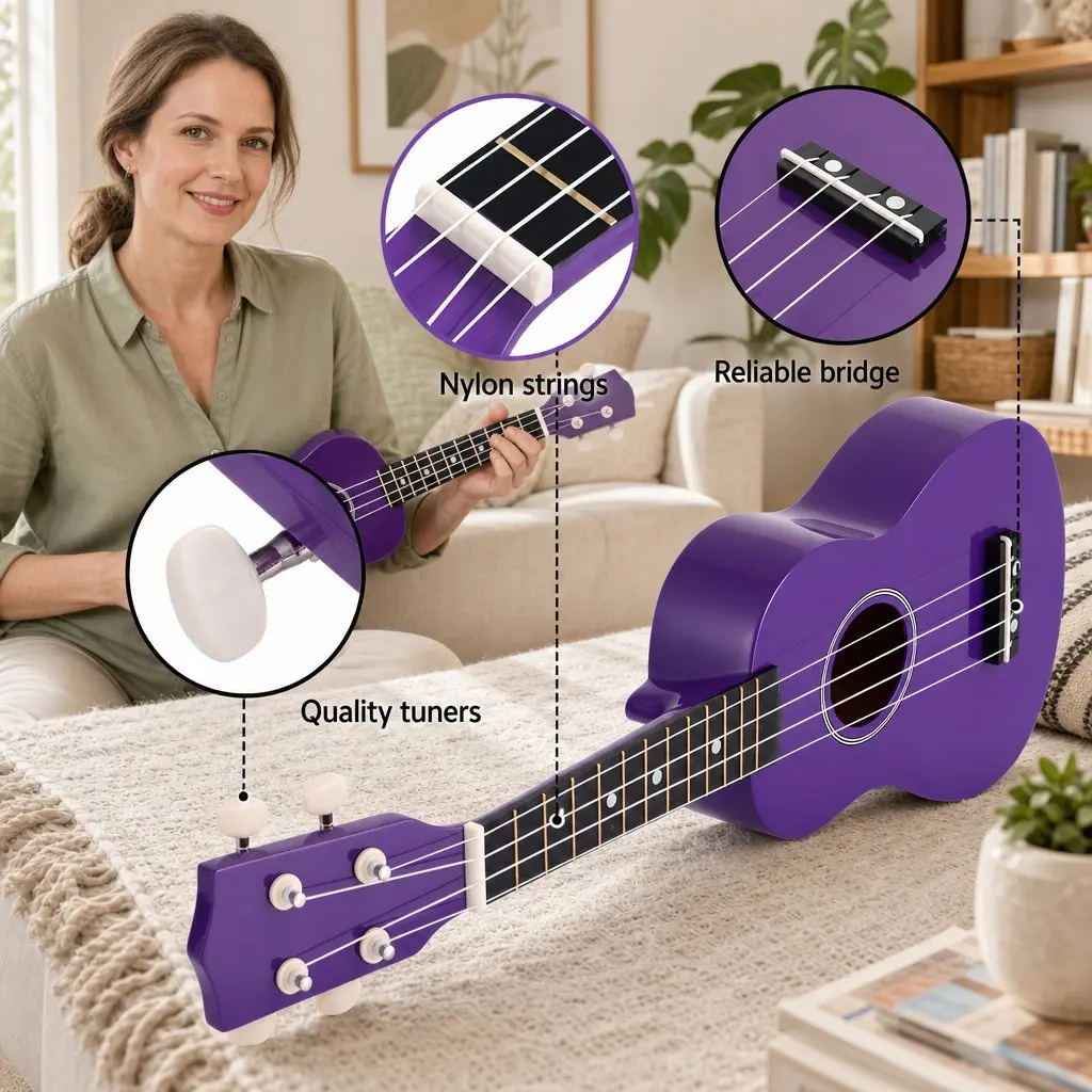 Soprano Ukulele Purple 21 Inch Gloss Finished Basswood Body Beginner Instrument