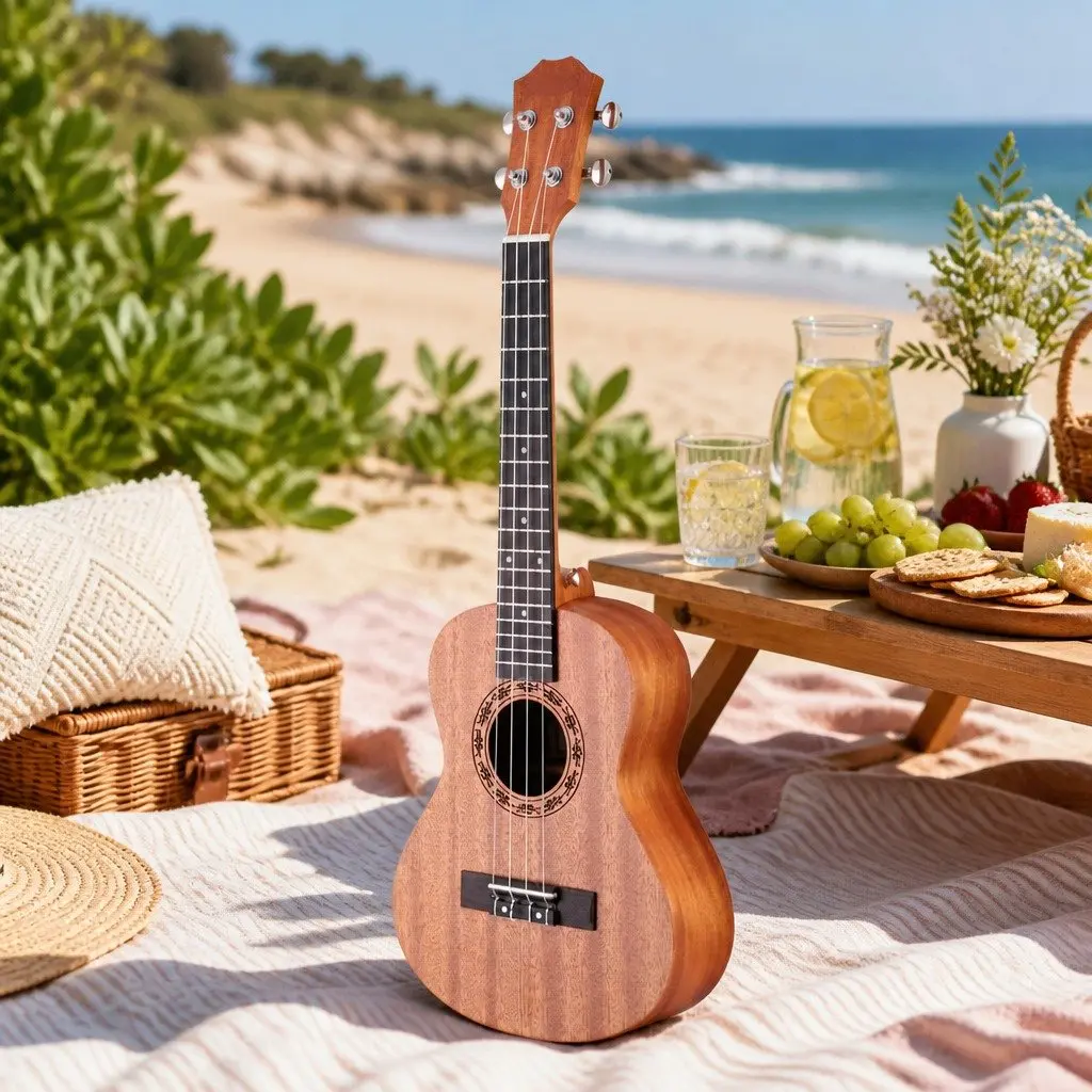 Concert Ukulele Natural 23 Inch Mahogany Beginner Starter Kit with Carry Bag