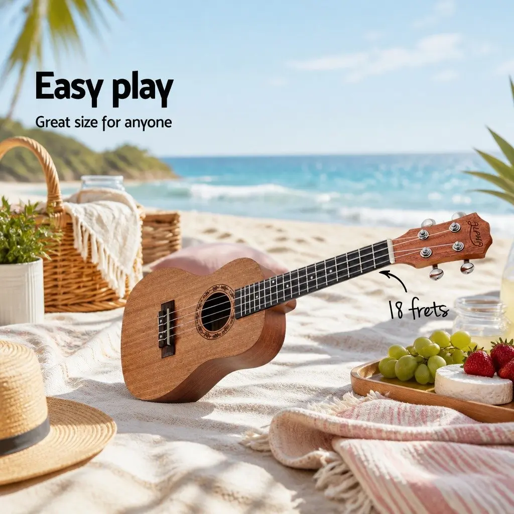 Concert Ukulele Natural 23 Inch Mahogany Beginner Starter Kit with Carry Bag