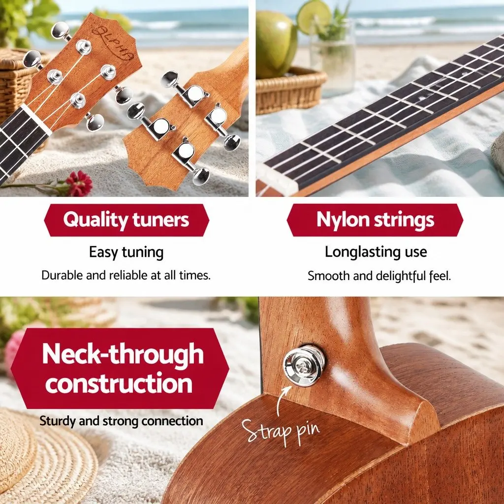 Concert Ukulele Natural 23 Inch Mahogany Beginner Starter Kit with Carry Bag