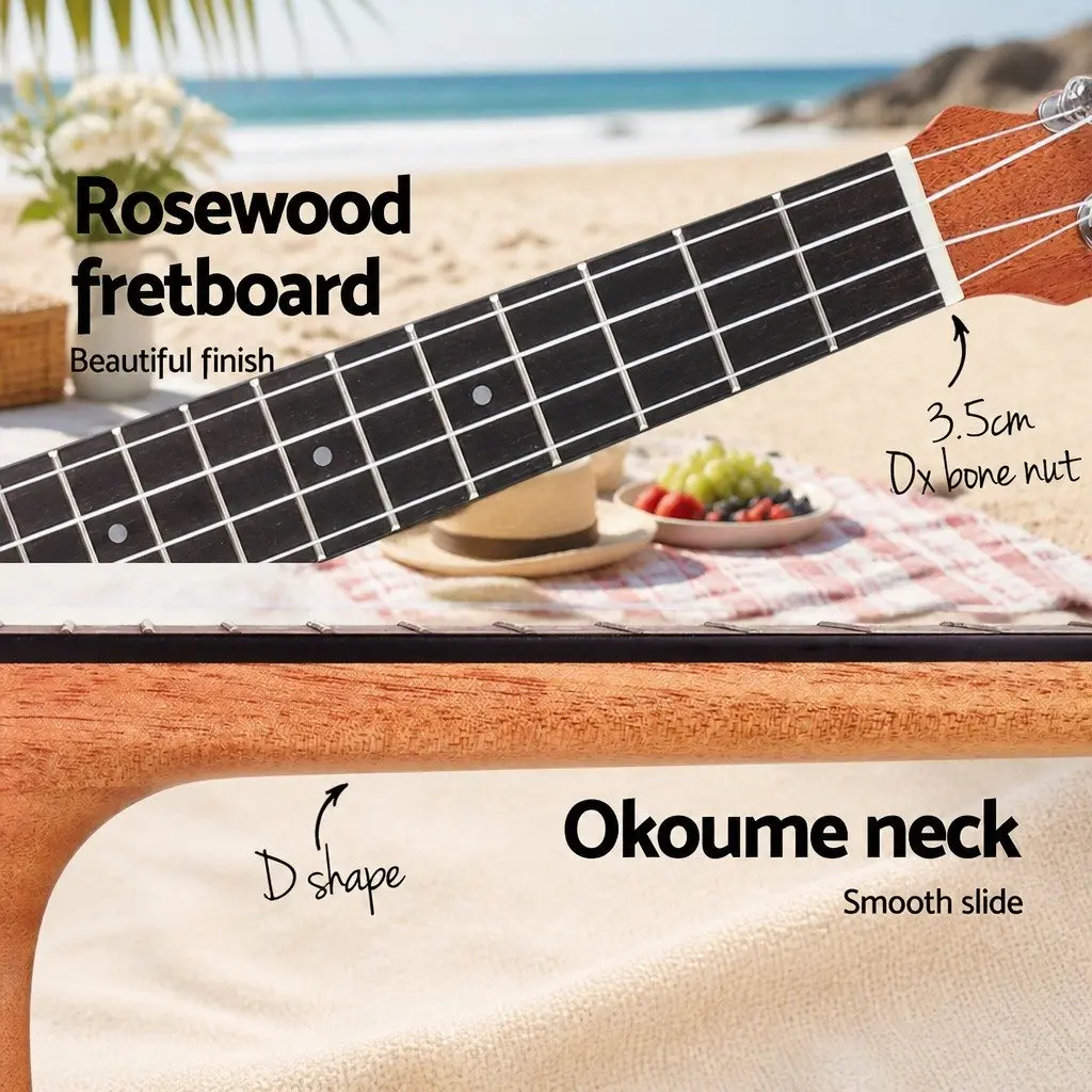 Concert Ukulele Natural 23 Inch Mahogany Beginner Starter Kit with Carry Bag