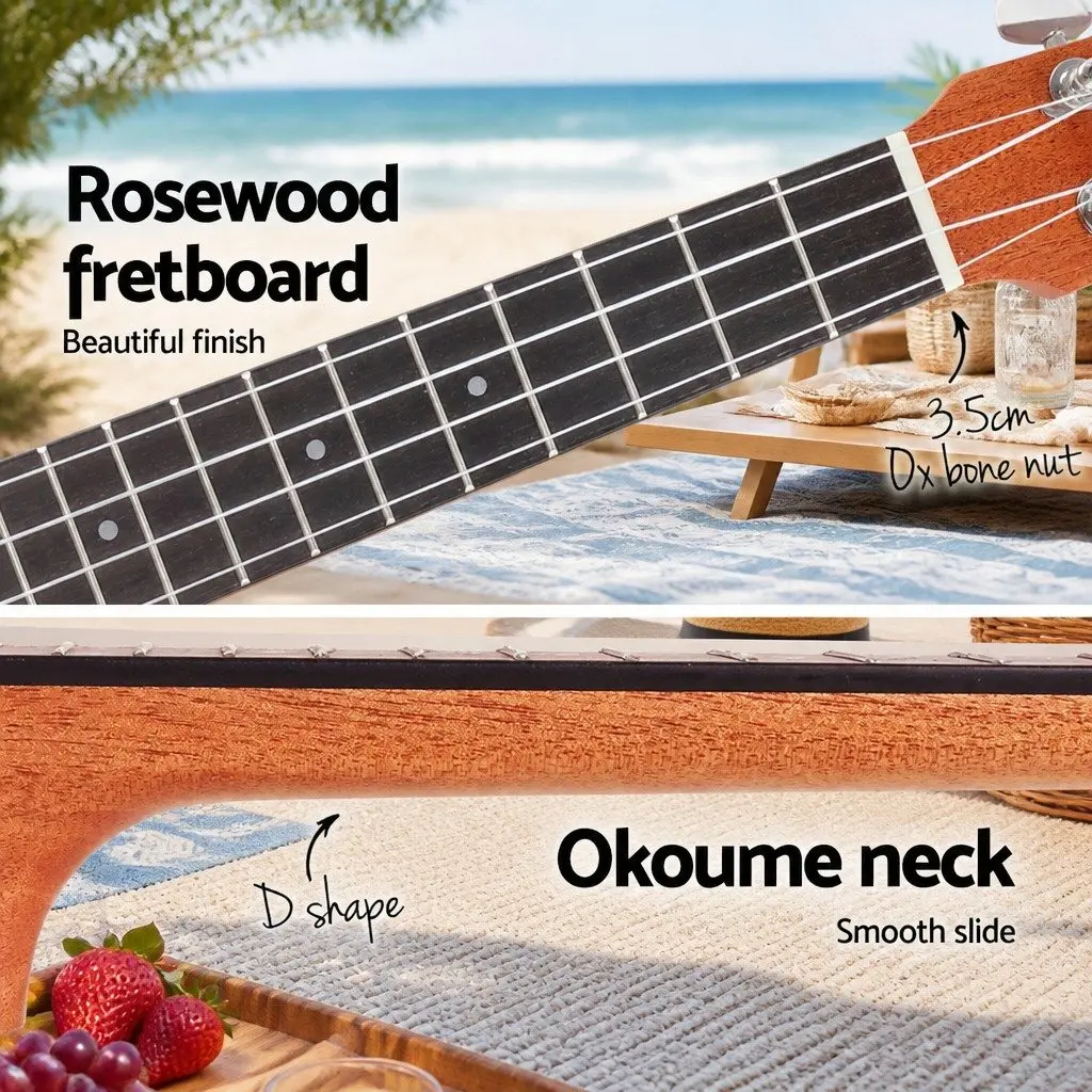 Concert Ukulele Natural 23 Inch Mahogany Beginner Starter Kit with Carry Bag