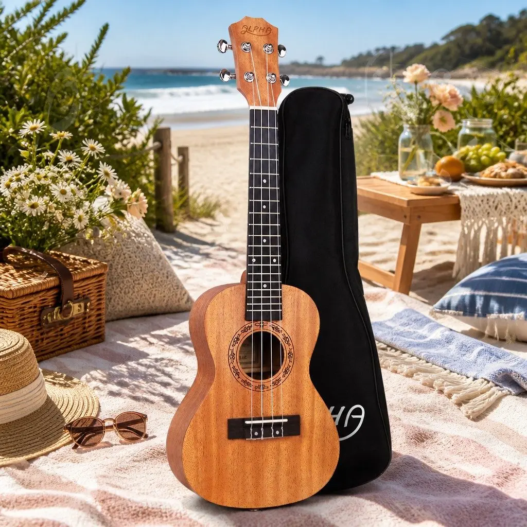 Concert Ukulele Natural 23 Inch Mahogany Beginner Starter Kit with Carry Bag