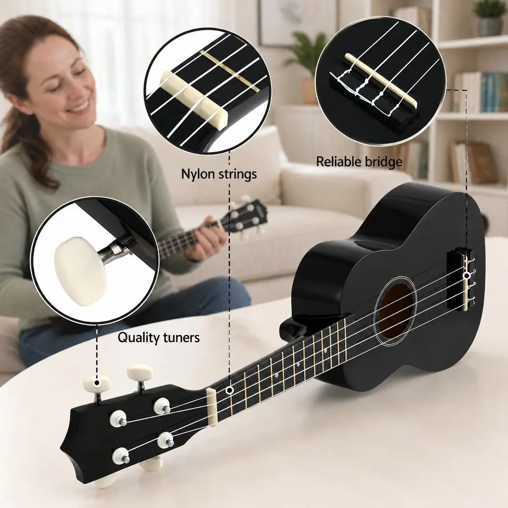 21 Inch Ukulele Beginner Basswood Nylon Strings Arched Back Tuning Carry Bag