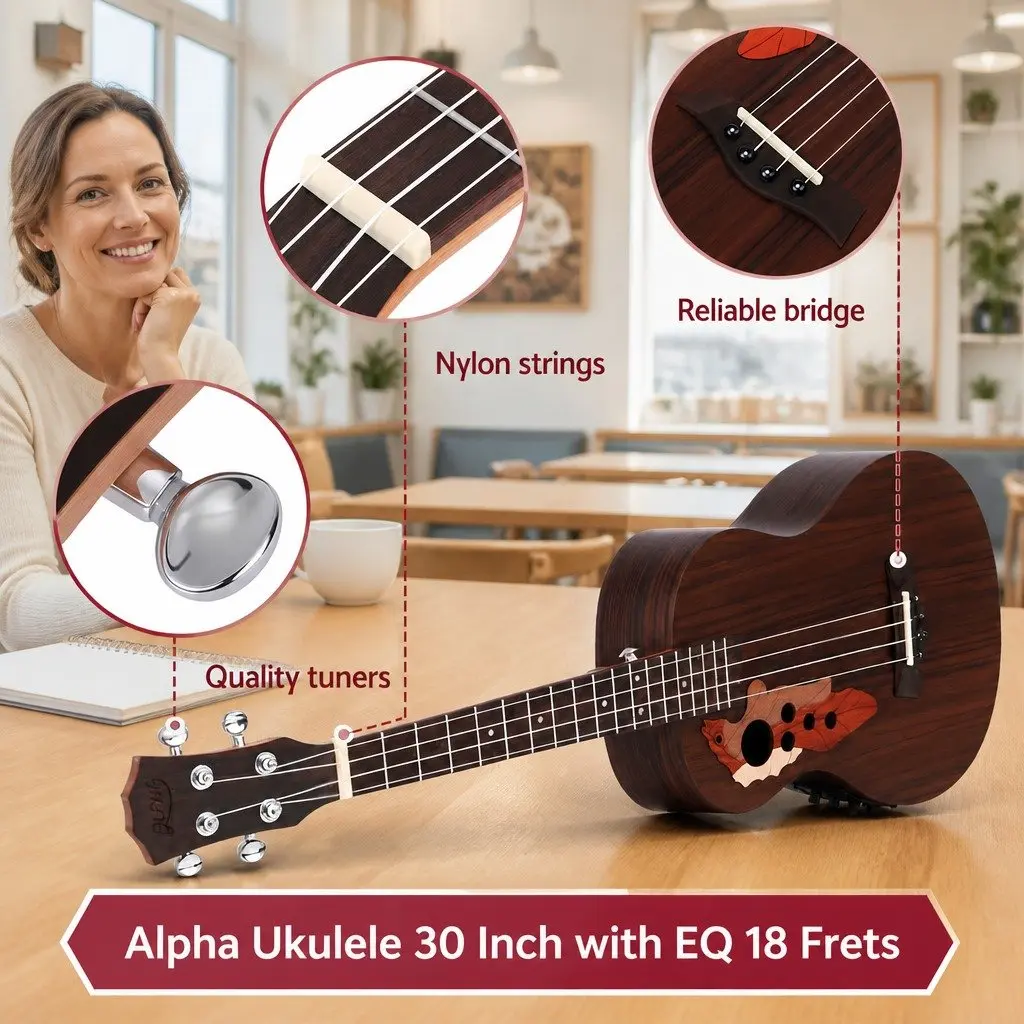30 Inch Ukulele with EQ Equaliser 18 Frets Nylon Strings Ebony Top