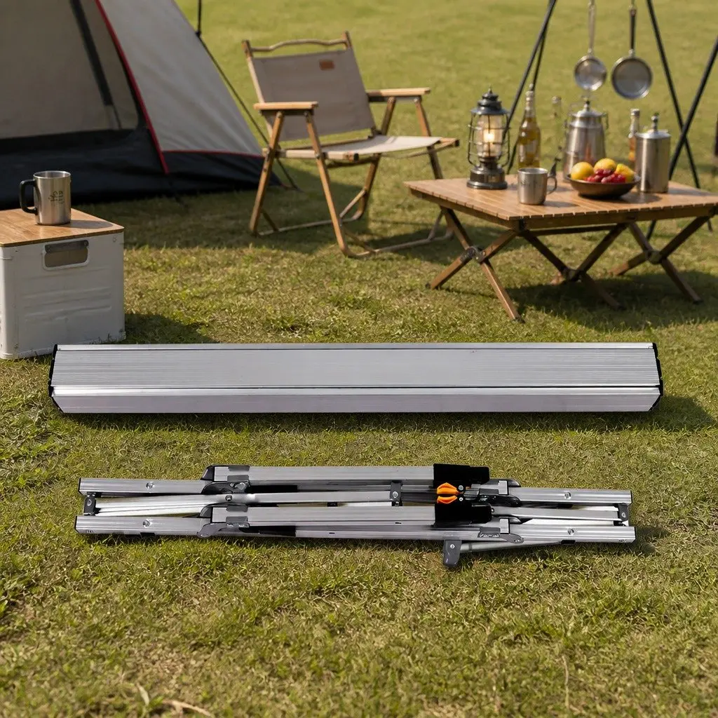 Camping Table Silver Adjustable Height Portable Roll Up Folding with Carry Bag