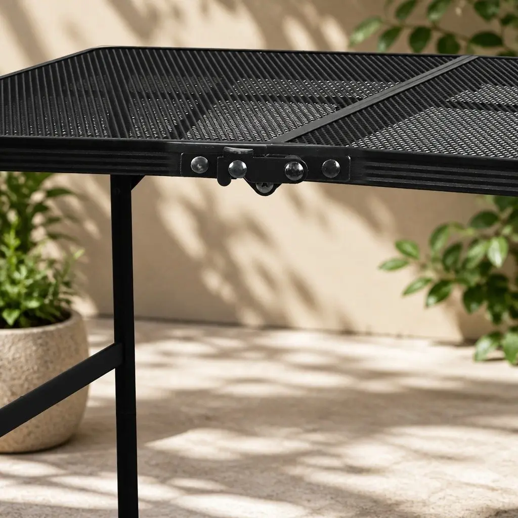 Folding Grill Table Black Adjustable Height Portable Lightweight Outdoor Camping