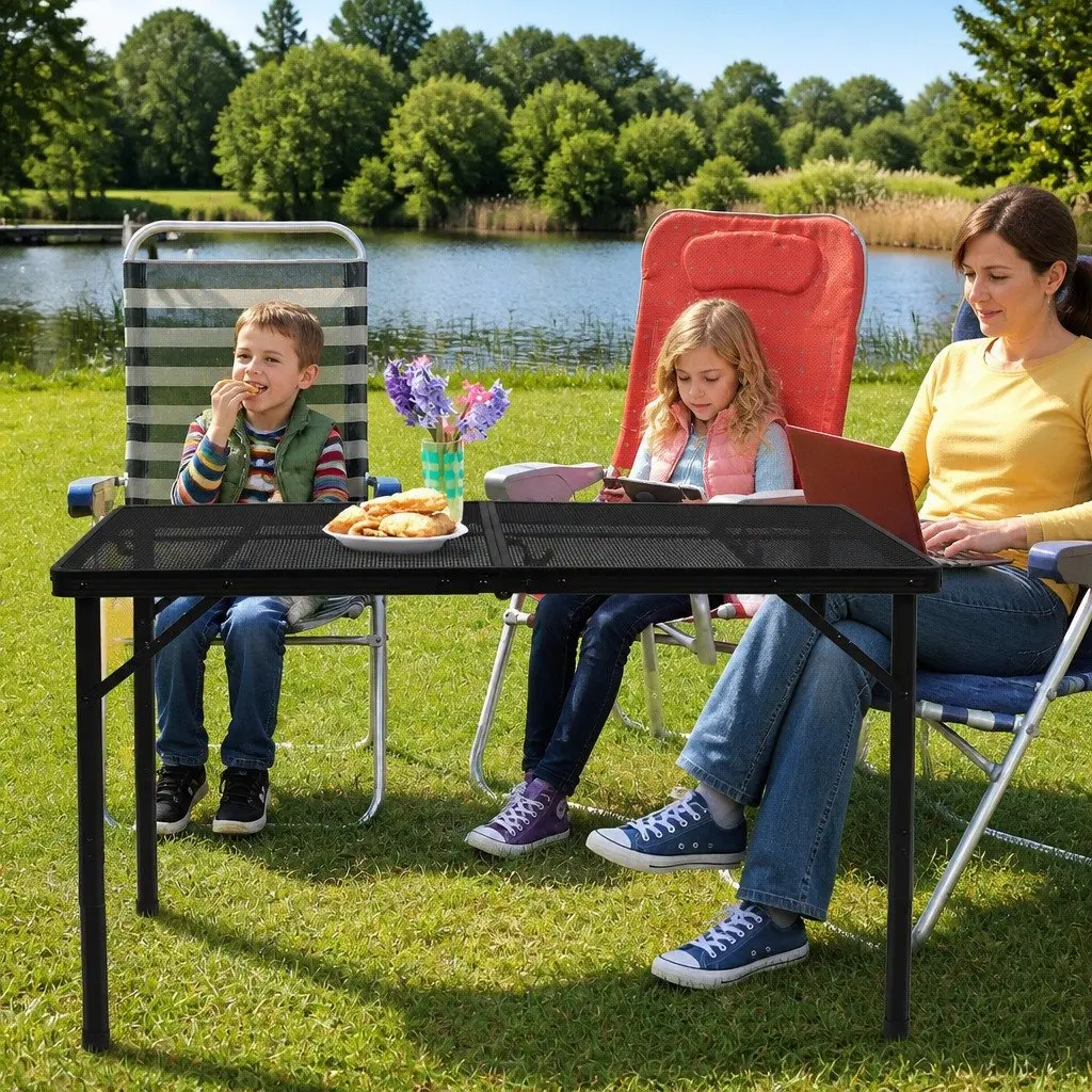 Folding Grill Table Black Adjustable Height Portable Lightweight Outdoor Camping