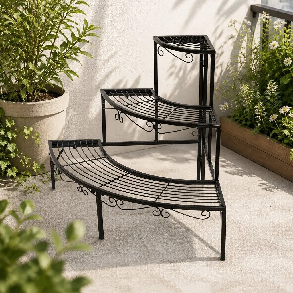 3-Tier Plant Stand Black Indoor Outdoor Garden Flower Pot Display Organiser Shelf