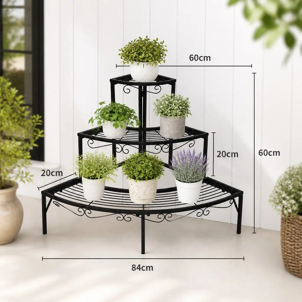 3-Tier Plant Stand Black Indoor Outdoor Garden Flower Pot Display Organiser Shelf