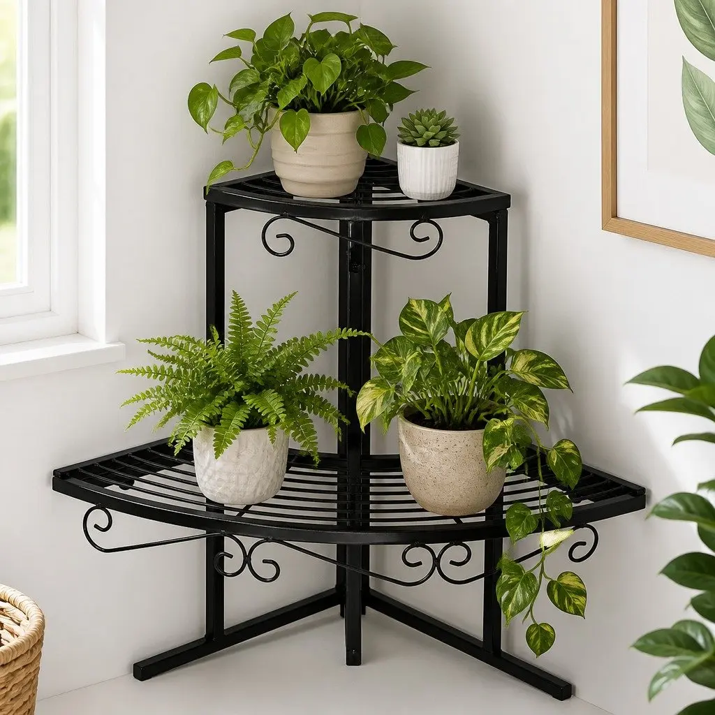 3-Tier Plant Stand Black Indoor Outdoor Garden Flower Pot Display Organiser Shelf