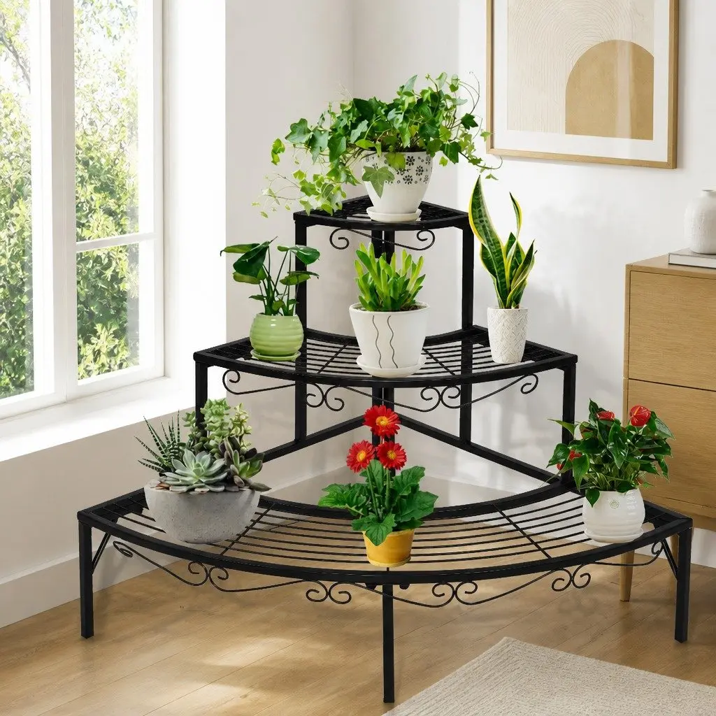 3-Tier Plant Stand Black Indoor Outdoor Garden Flower Pot Display Organiser Shelf