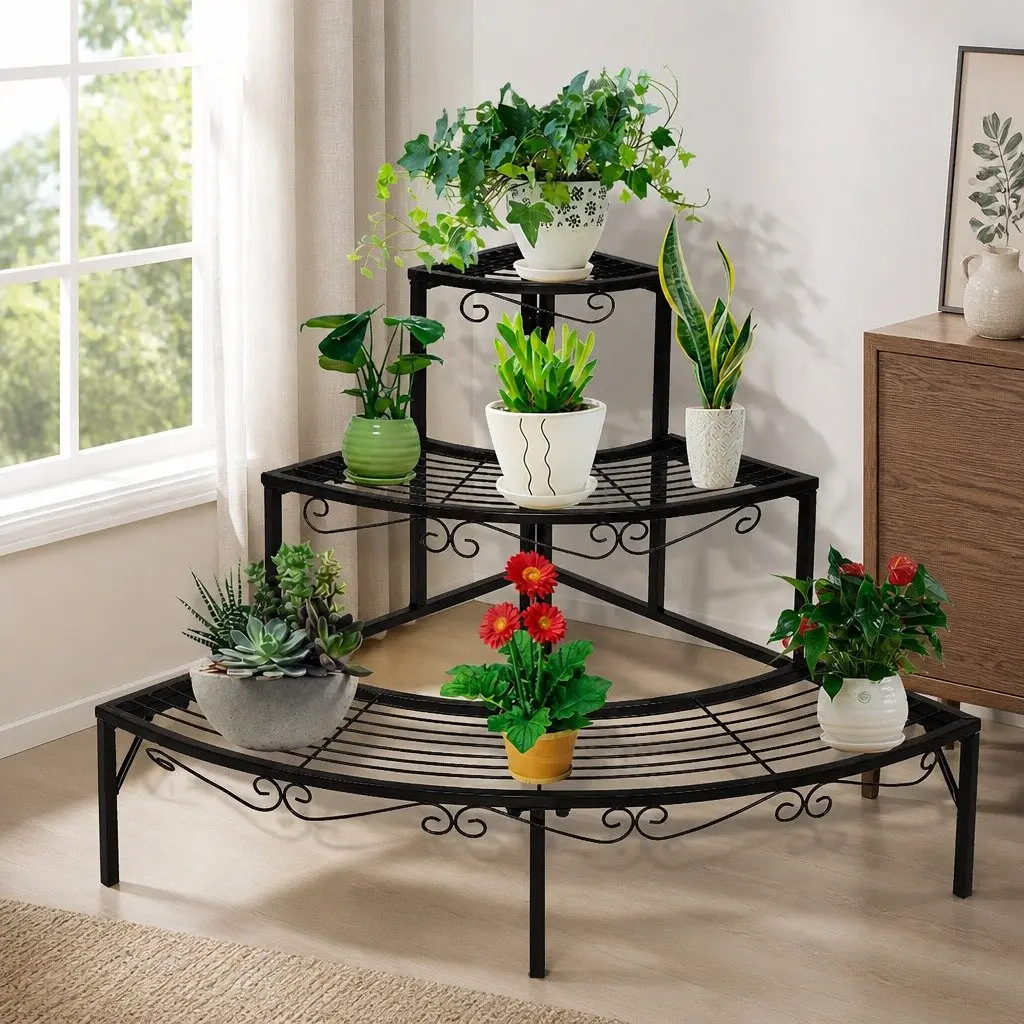3-Tier Plant Stand Black Indoor Outdoor Garden Flower Pot Display Organiser Shelf