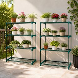 4 Tier Plant Stand Shelves Metal Storage Rack Garden Outdoor Indoor Display