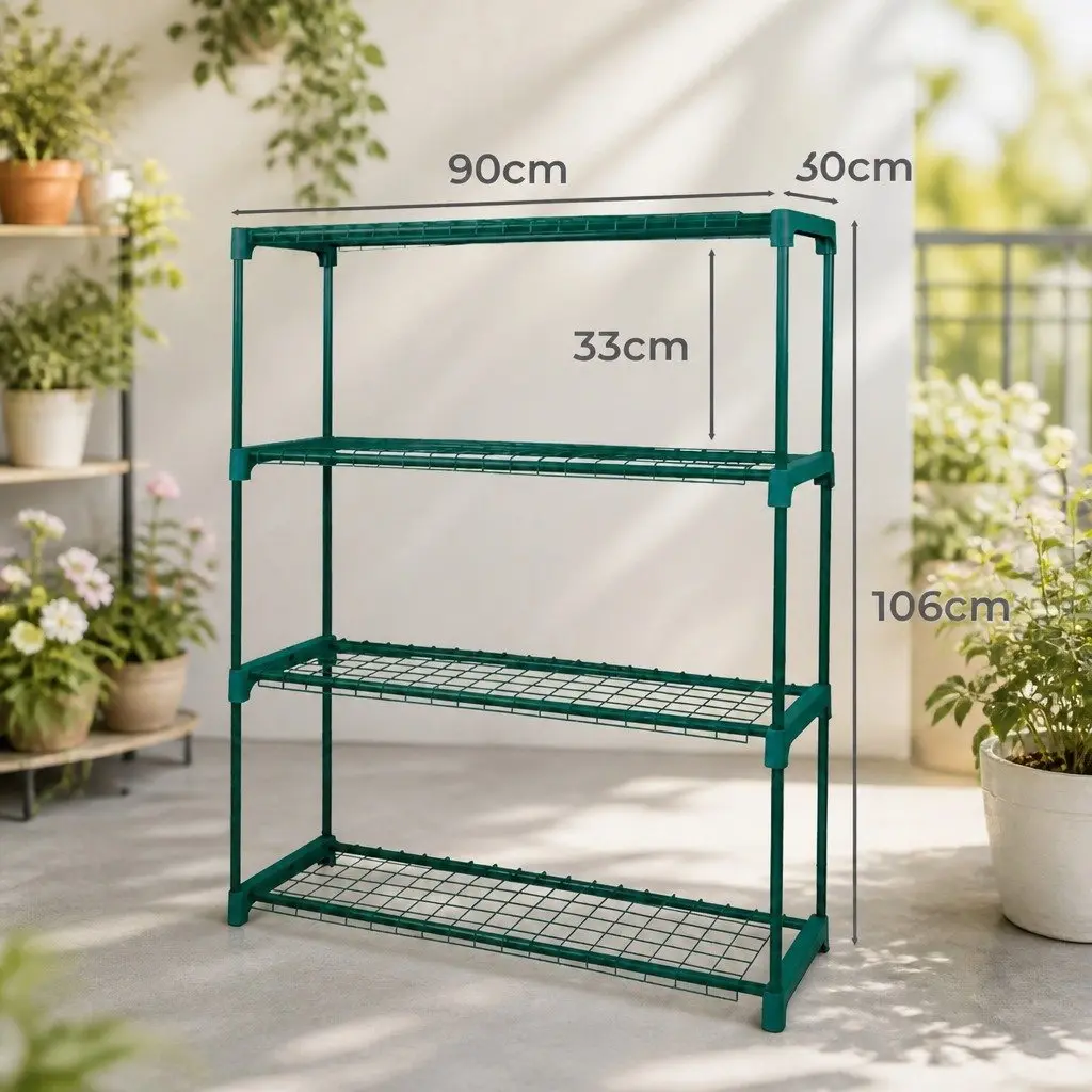 4 Tier Plant Stand Dark Green Steel Indoor Outdoor Display Shelves