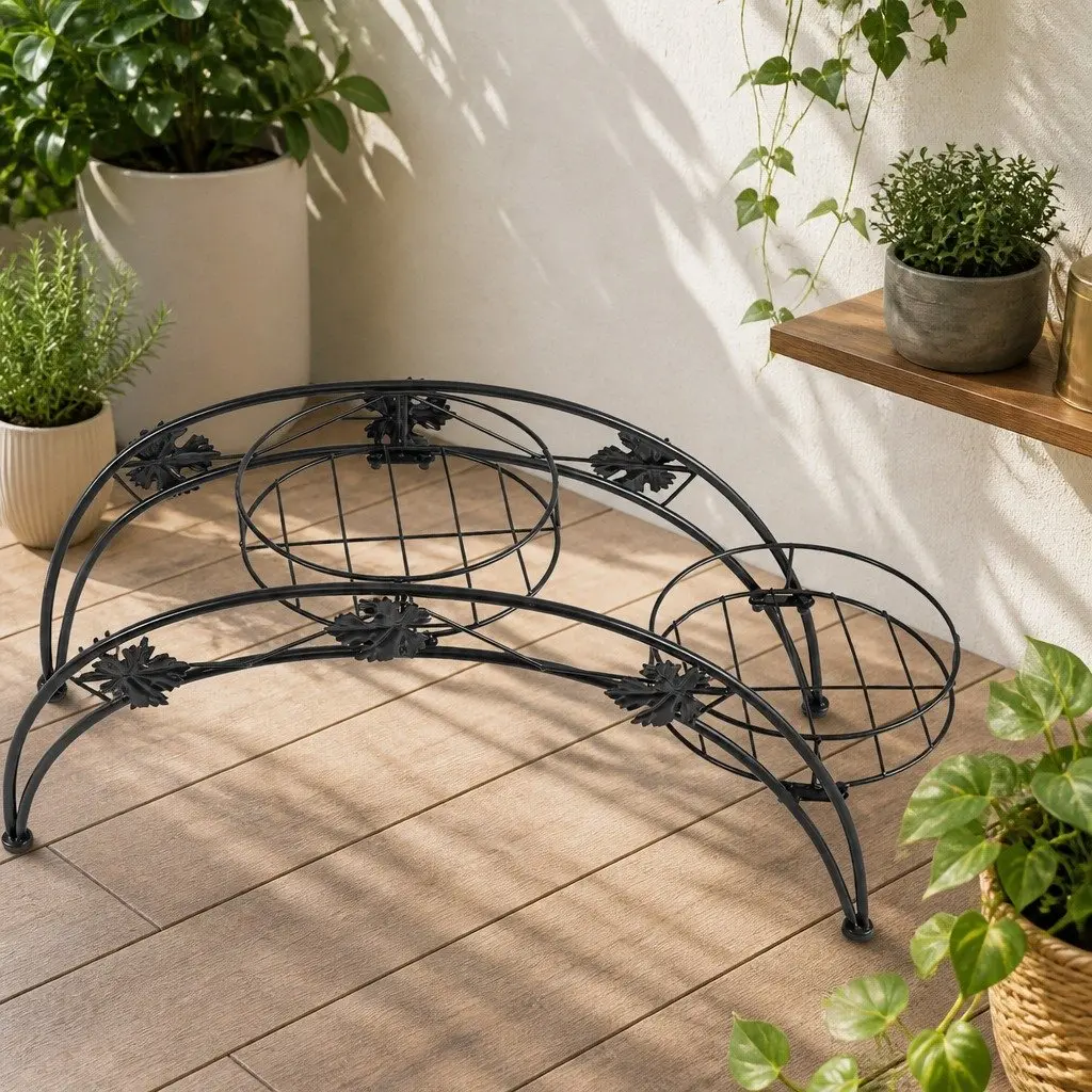 2X Plant Stand Outdoor Indoor Metal Black 3-Tier Pot Plant Rack Garden Balcony