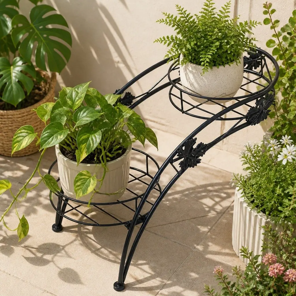 2X Plant Stand Outdoor Indoor Metal Black 3-Tier Pot Plant Rack Garden Balcony