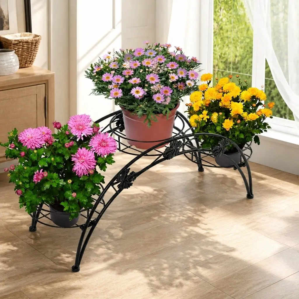 2X Plant Stand Outdoor Indoor Metal Black 3-Tier Pot Plant Rack Garden Balcony