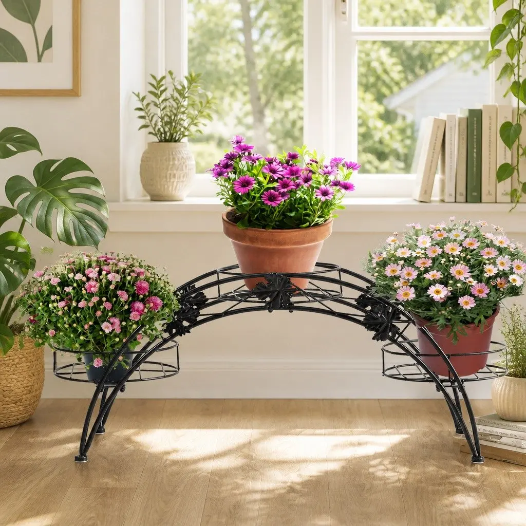 2X Plant Stand Outdoor Indoor Metal Black 3-Tier Pot Plant Rack Garden Balcony