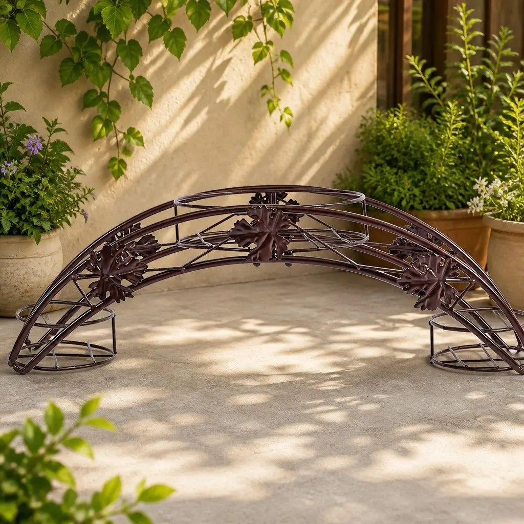 Plant Stand Bronze Metal 3-Pot Arch Tiered Flower Rack Indoor Outdoor