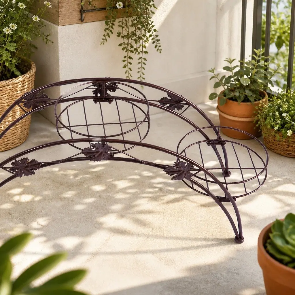 Plant Stand Bronze Metal 3-Pot Arch Tiered Flower Rack Indoor Outdoor