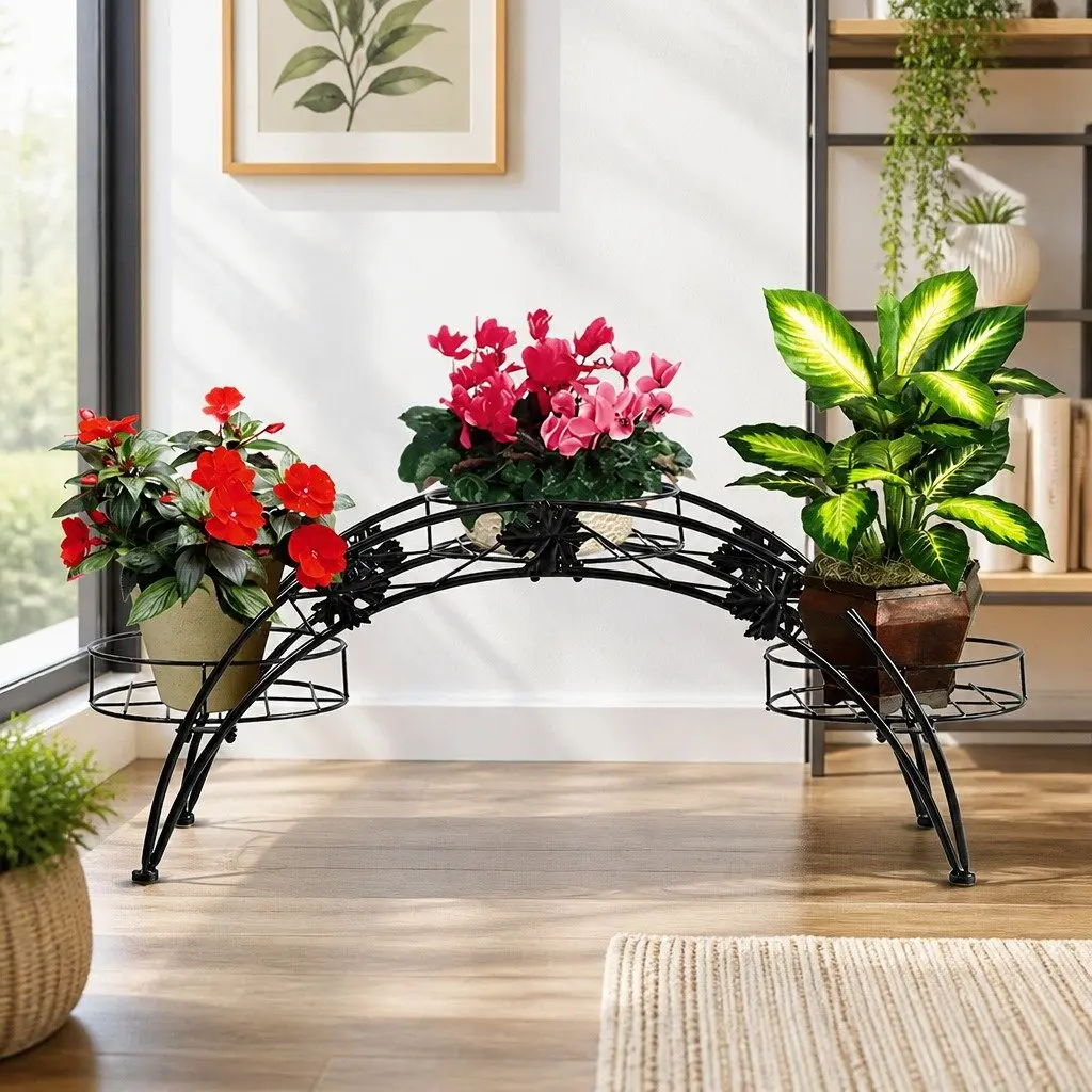 Metal Plant Stand Indoor Outdoor Steel Frame Rust-Resistant Garden Organizer