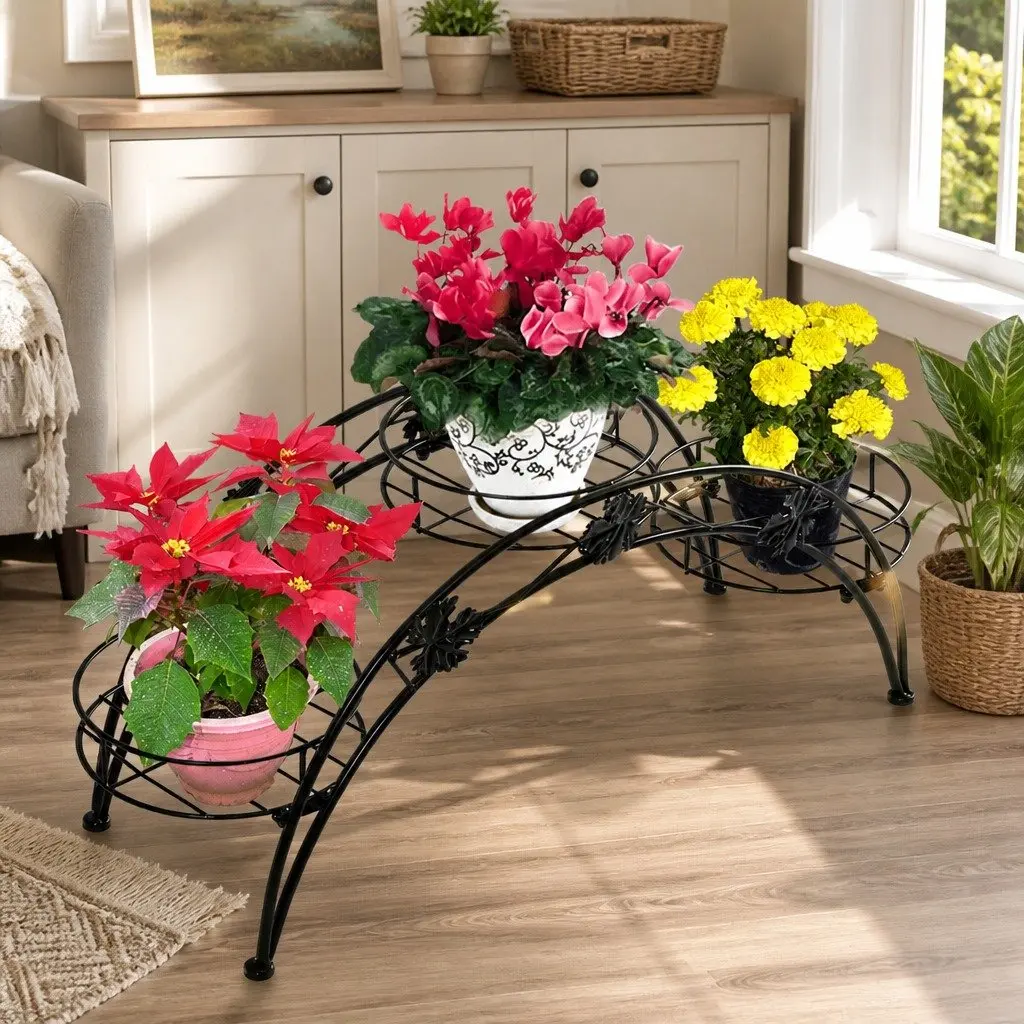 Metal Plant Stand Indoor Outdoor Steel Frame Rust-Resistant Garden Organizer