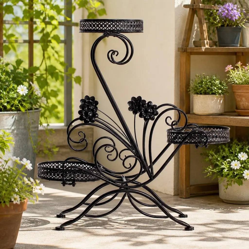 3-Tier Metal Plant Stand Black Indoor Outdoor Garden Pot Display Shelf