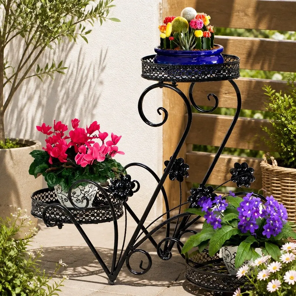 3-Tier Metal Plant Stand Black Indoor Outdoor Garden Pot Display Shelf