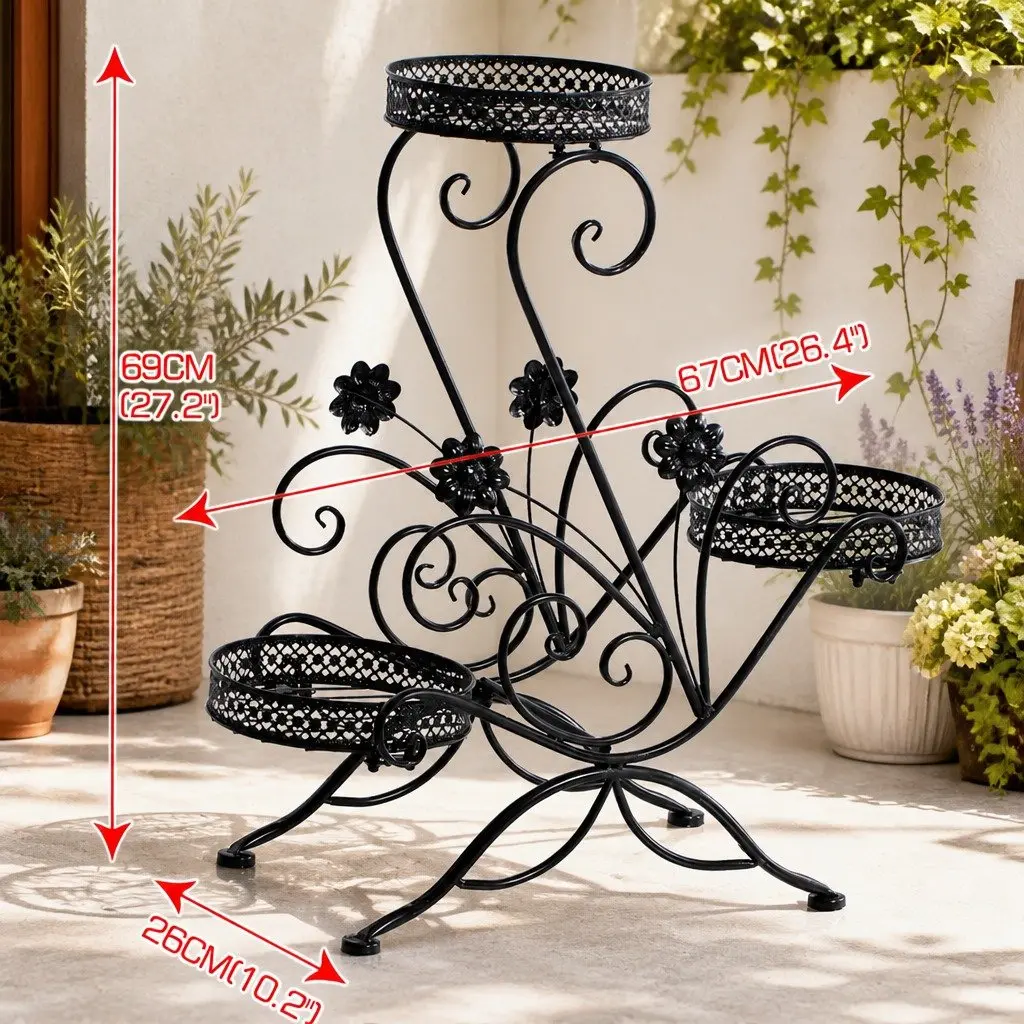 Steel Frame Black Plant Stand Indoor Outdoor Display Shelf for Potted Plants