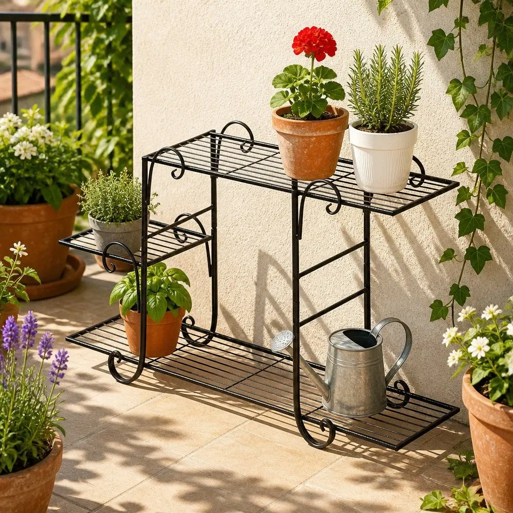 5 Tier Plant Stand Black Steel Indoor Outdoor Display Shelves