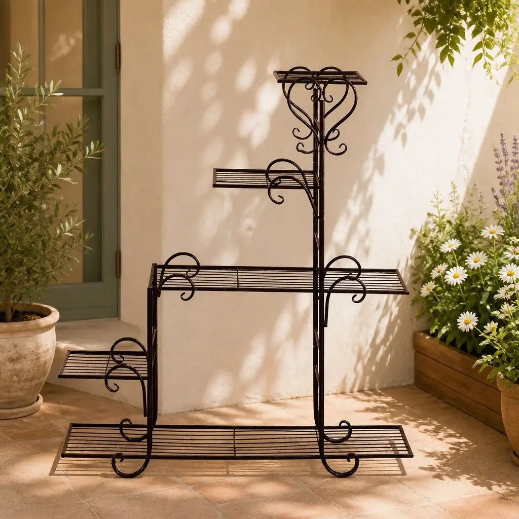 5 Tier Plant Stand Bronze Steel Indoor Outdoor Garden Flower Pot Shelf