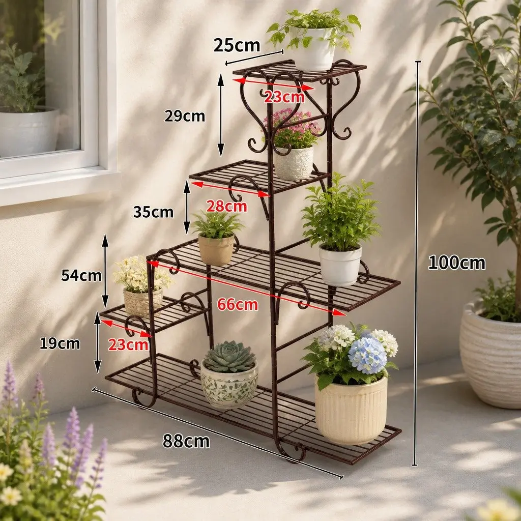 5 Tier Plant Stand Bronze Steel Indoor Outdoor Garden Flower Pot Shelf