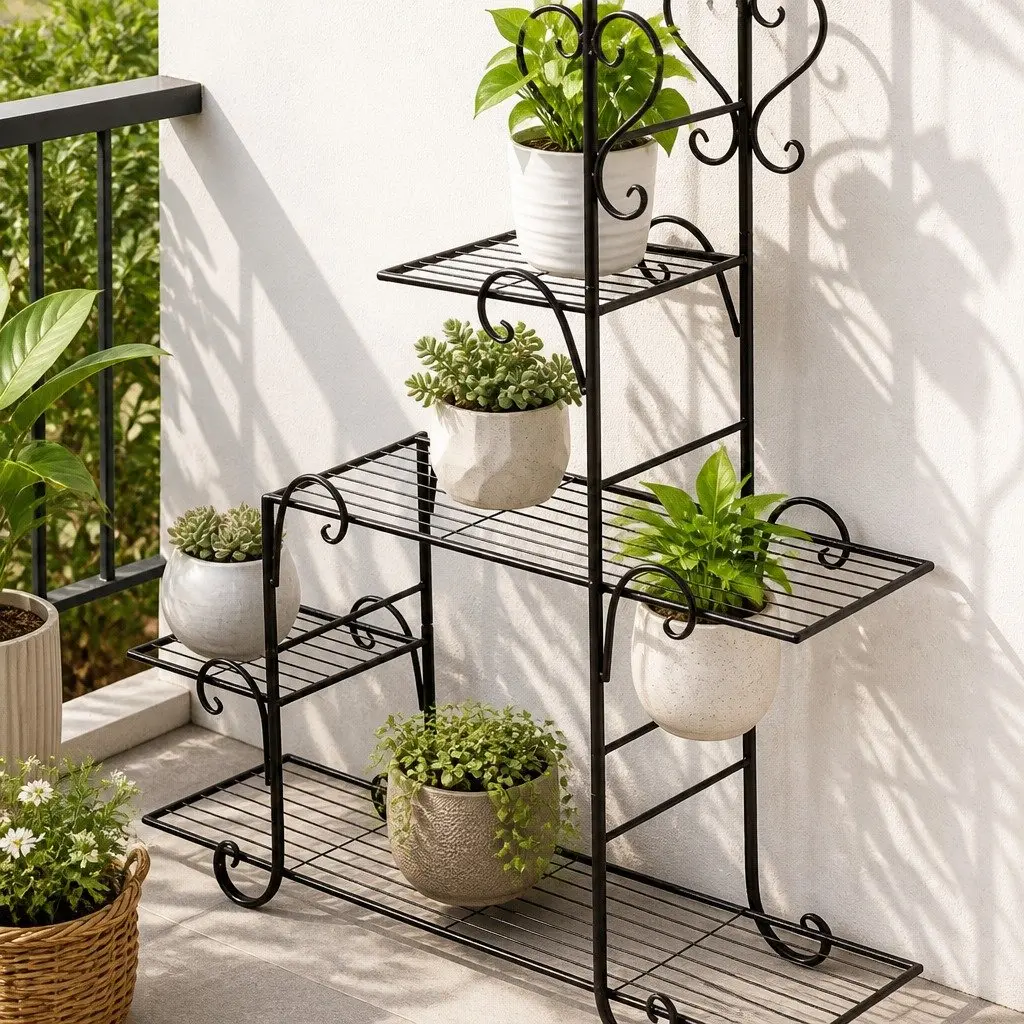 5 Tier Plant Stand Bronze Steel Indoor Outdoor Garden Flower Pot Shelf