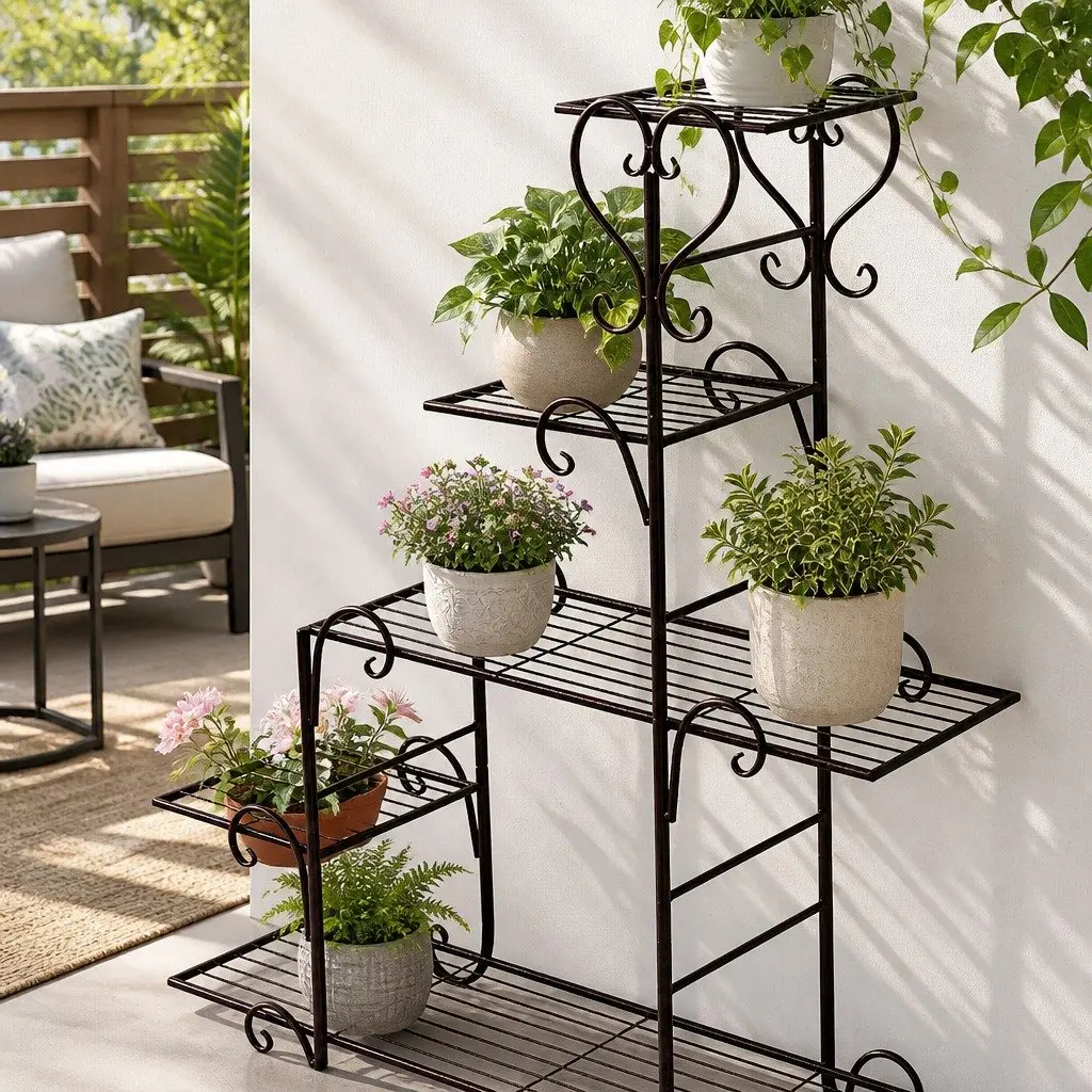 5 Tier Plant Stand Bronze Steel Indoor Outdoor Garden Flower Pot Shelf