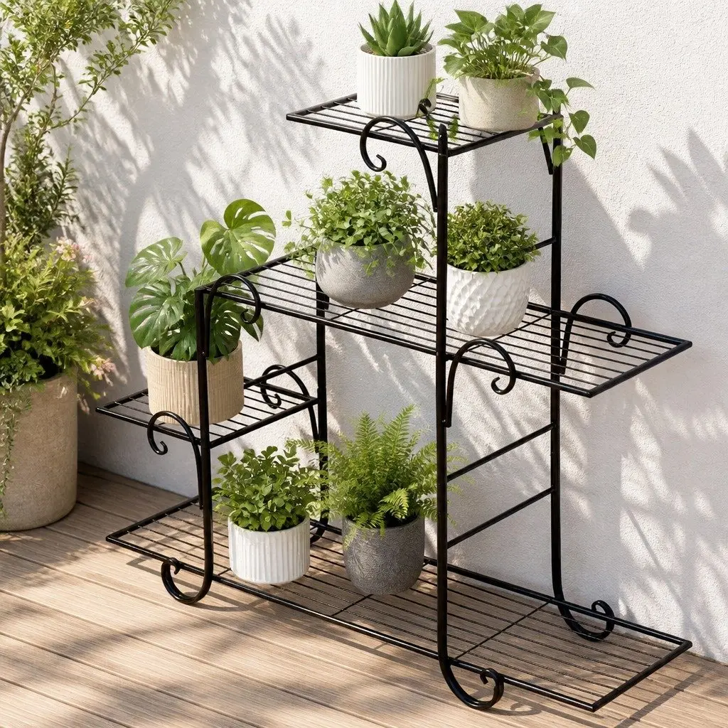5 Tier Plant Stand Bronze Steel Indoor Outdoor Garden Flower Pot Shelf