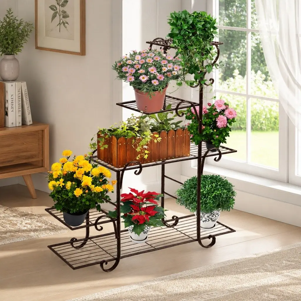 5 Tier Plant Stand Bronze Steel Indoor Outdoor Garden Flower Pot Shelf