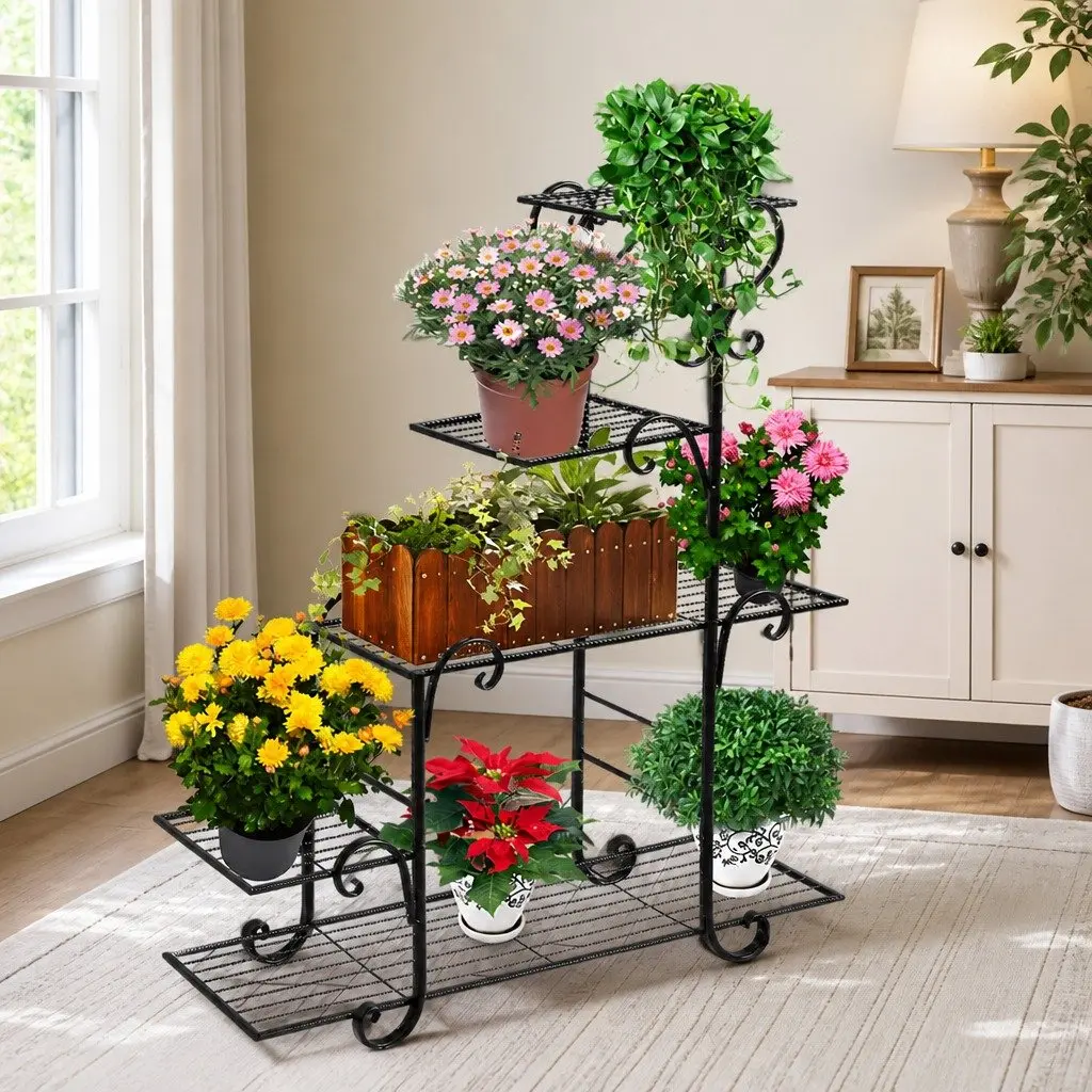 5 Tier Plant Stand Bronze Steel Indoor Outdoor Garden Flower Pot Shelf