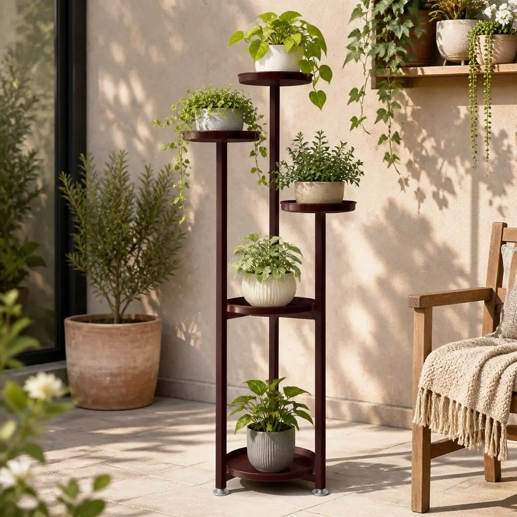 5 Tier Plant Stand Bronze Metal Indoor Outdoor Display