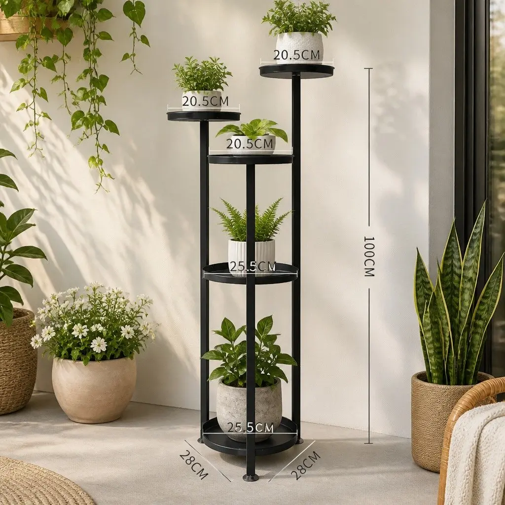 5 Tier Plant Stand Black Metal Frame Indoor Outdoor Flower Pot Display Shelf