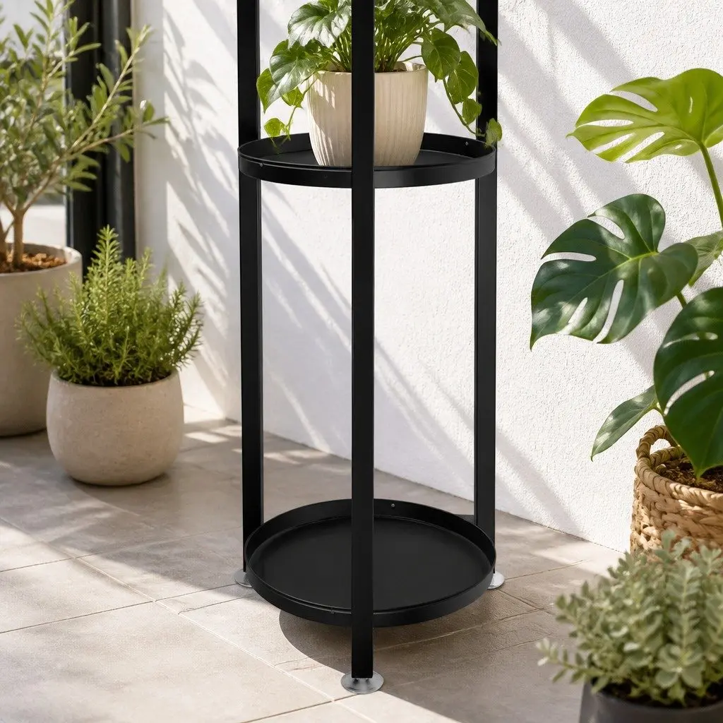 5 Tier Plant Stand Black Metal Frame Indoor Outdoor Flower Pot Display Shelf