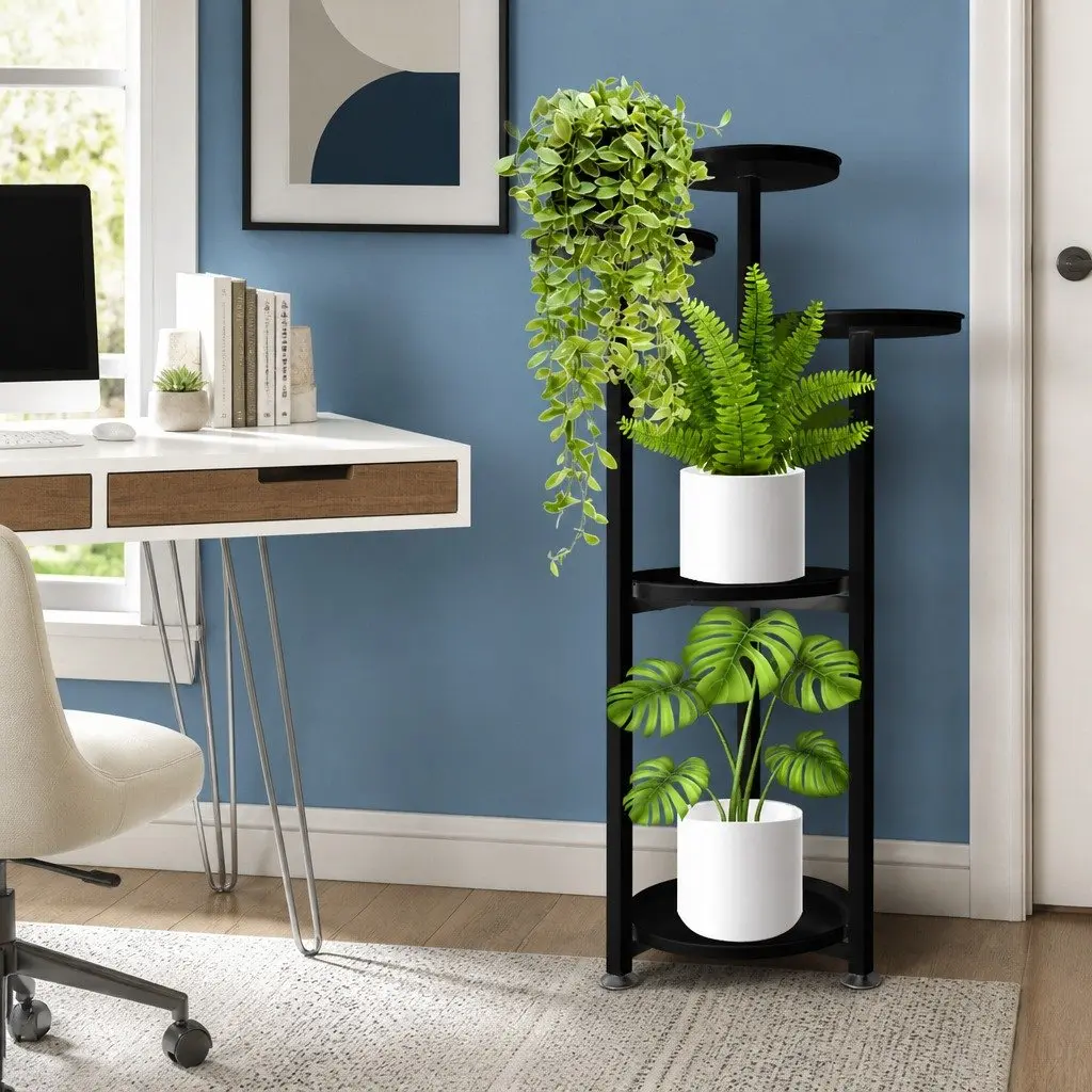 5 Tier Plant Stand Black Metal Frame Indoor Outdoor Flower Pot Display Shelf